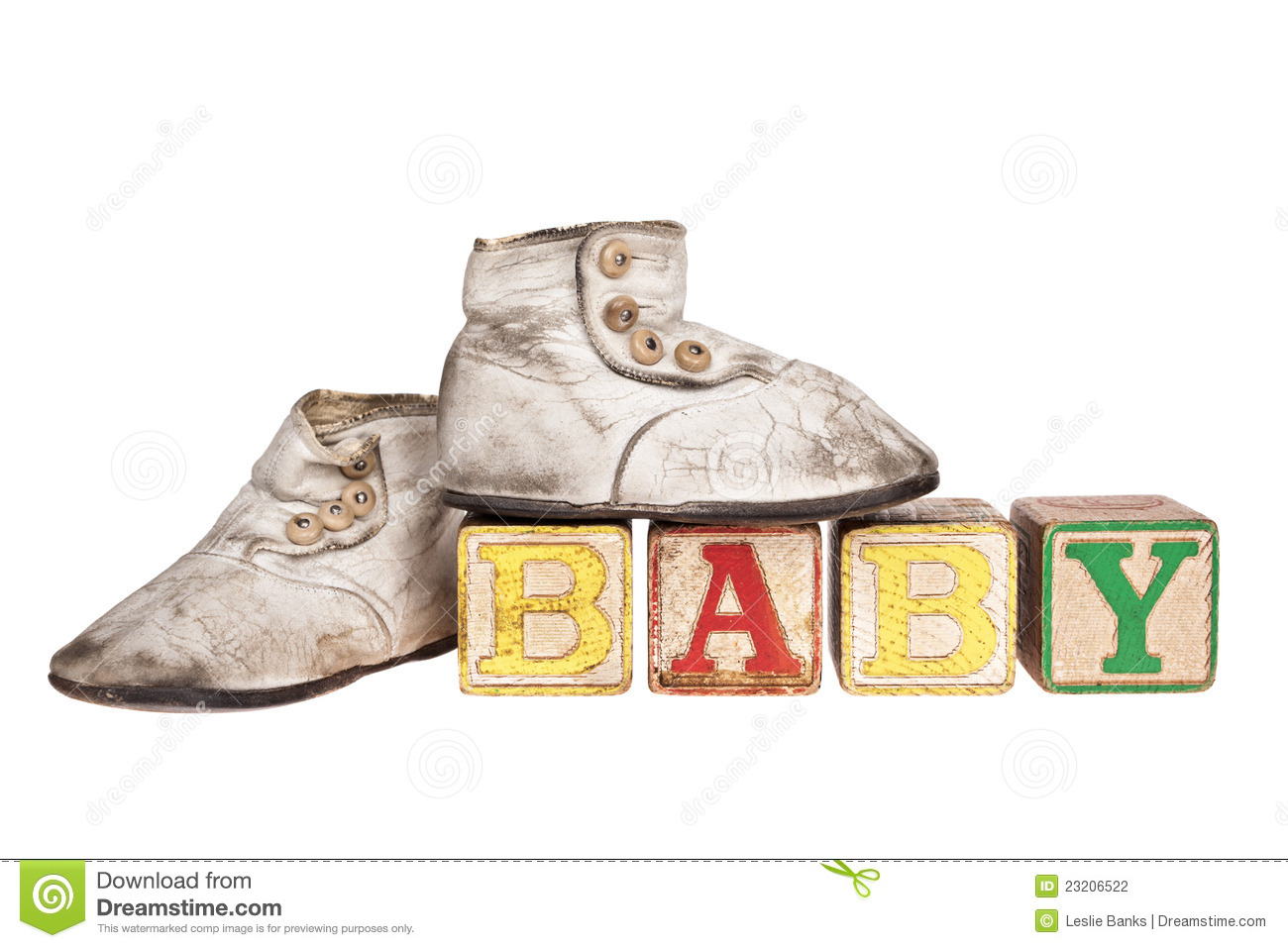 Vintage Boy Baby Booties And Wooden Blocks Spelling Baby Isolated On    