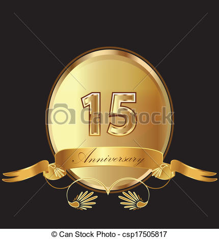 15th Anniversary Birthday Seal In Gold Design With Bow Icon Vector