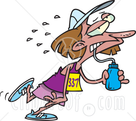 5767 Exhausted Female Marathon Runner Drinking Water Clipart