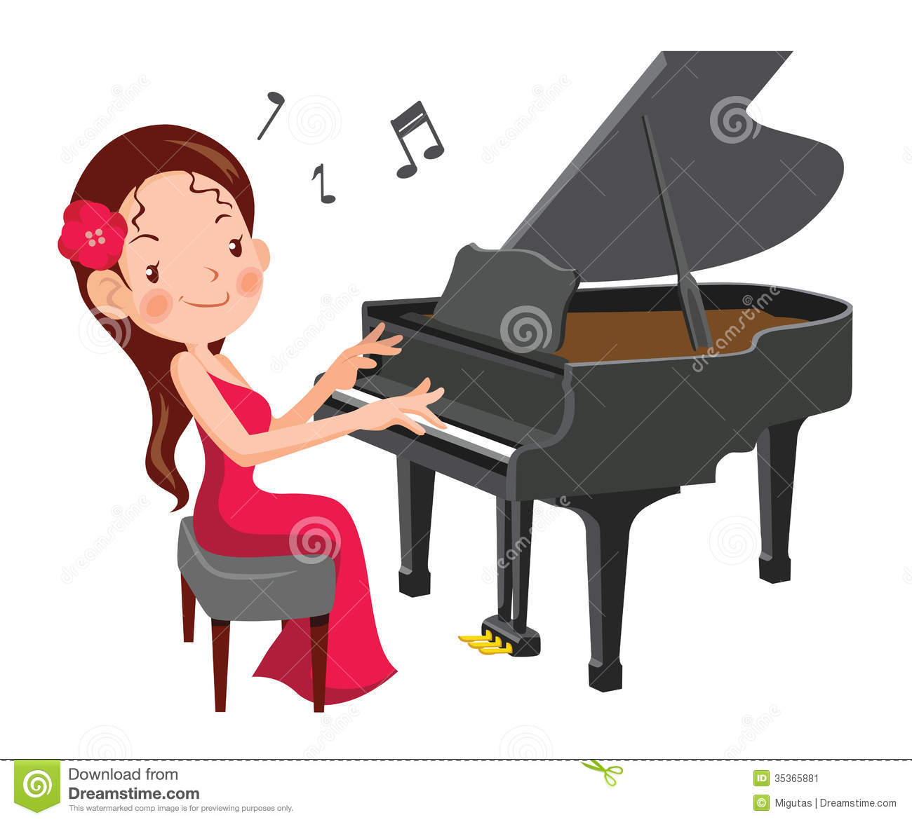 Beautiful Girl Play The Piano  Cartoon Vector Illustration