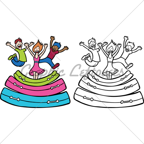 Cartoon Image Of Kids Bouncing On Air Mattresse   