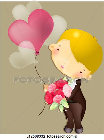 Clip Art   Boy With Flowers And Heart Balloon  Fotosearch   Search