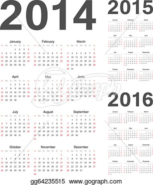 Clip Art   European 2014 2015 2016 Year Vector Calendars  Stock    