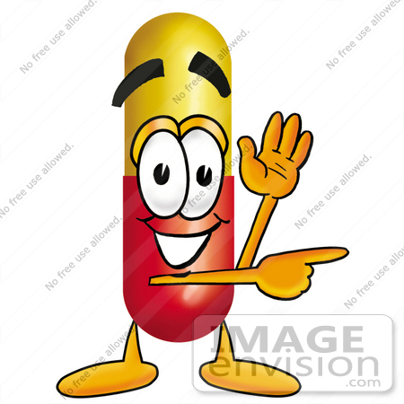Clip Art Graphic Of A Red And Yellow Pill Capsule Cartoon