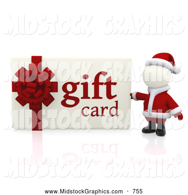 Clip Art Of A 3d Teeny Christmas Santa With A Gift Card On White