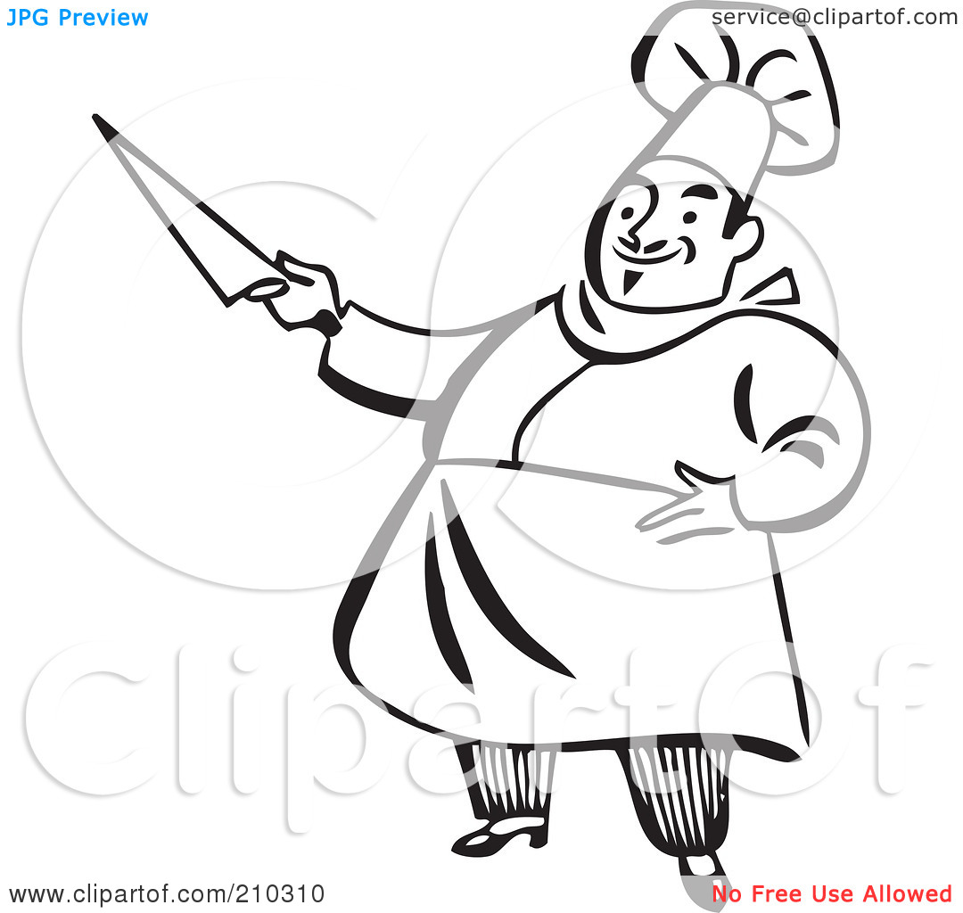 Clipart Illustration Of A Retro Black And White Chef Holding A Knife