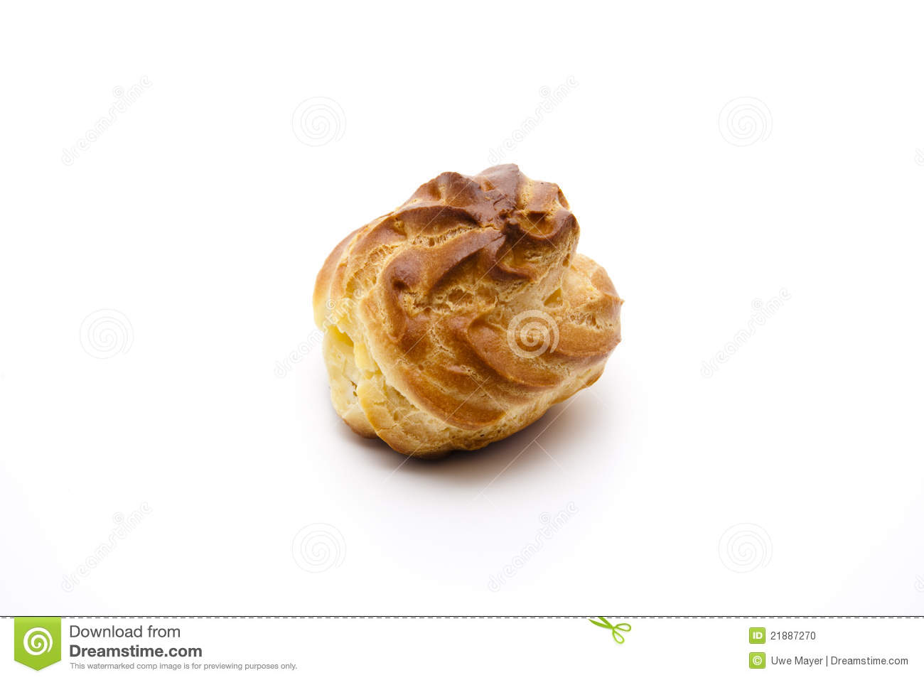 Cream Puff With Whipped Cream And On White Background 