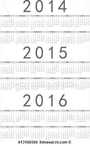European 2014 2015 2016 Year Vector Calendar View Large Clip Art