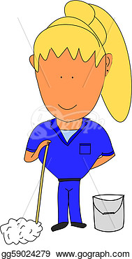 Female Janitor With A Mop And Bucket  Clipart Illustrations Gg59024279