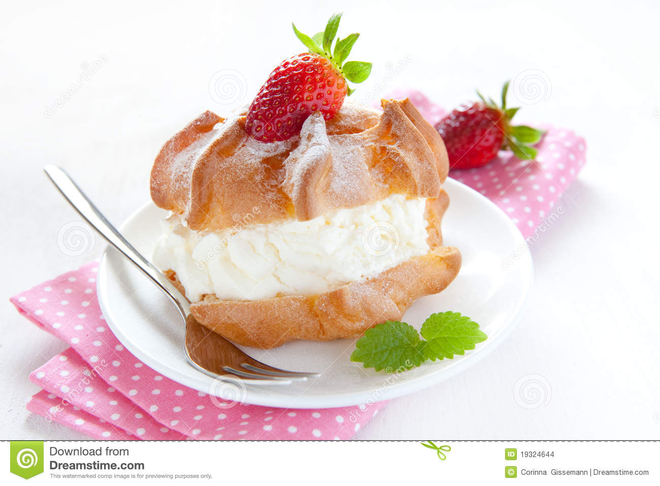 Fresh Cream Puff With Whipped Cream And Strawberry 