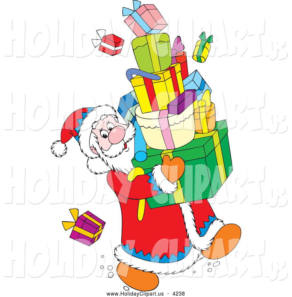 Holiday Clip Art Of Santa Trying Not To Drop Presents While Carrying A