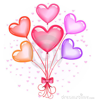 Illustration Of A Heart Shaped Balloons Bunch With A Bow No Gradient