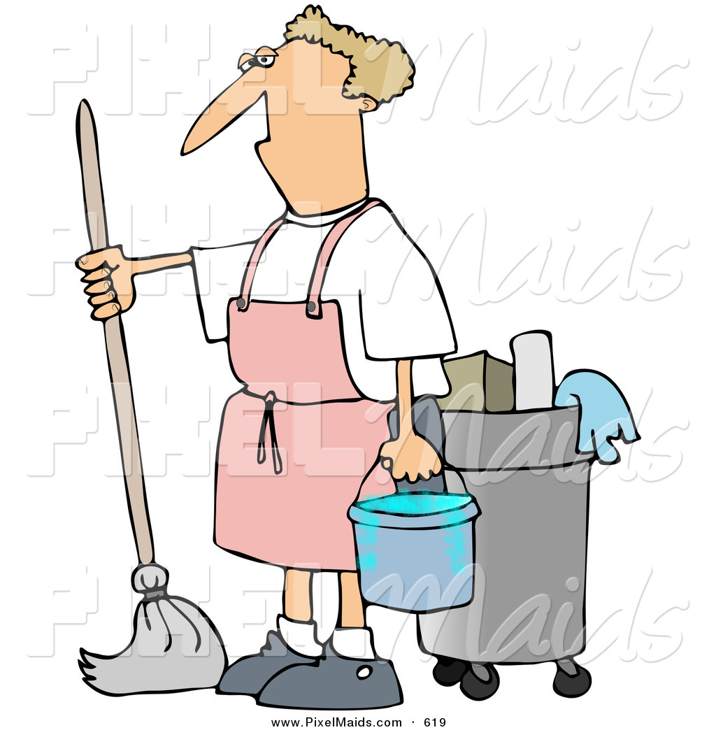 Larger Preview  Clipart Of A Grumpy Janitor Man Mopping In A Pink    