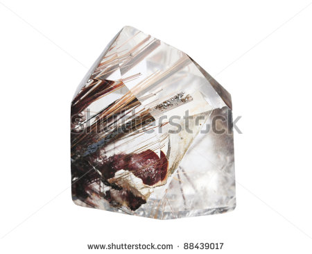 Mineral Quartz With Rutile It Is Isolated On A White Background
