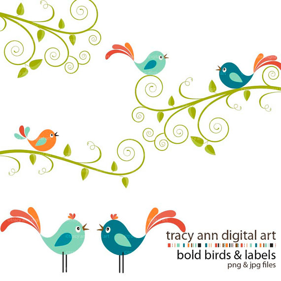 New   Clip Art   Bold Birds  Swirls And Labels Limited Commercial And    