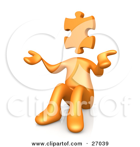 Orange Person With A Jigsaw Puzzle Piece Head Sitting And Shrugging