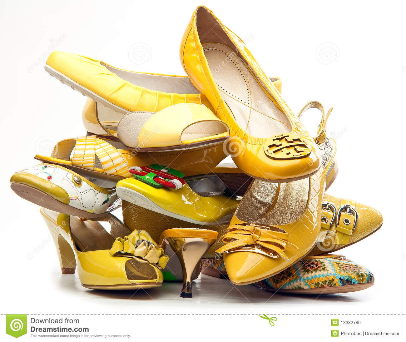 Pile Of Female Yellow Shoes Stock Photo   Image  13382780