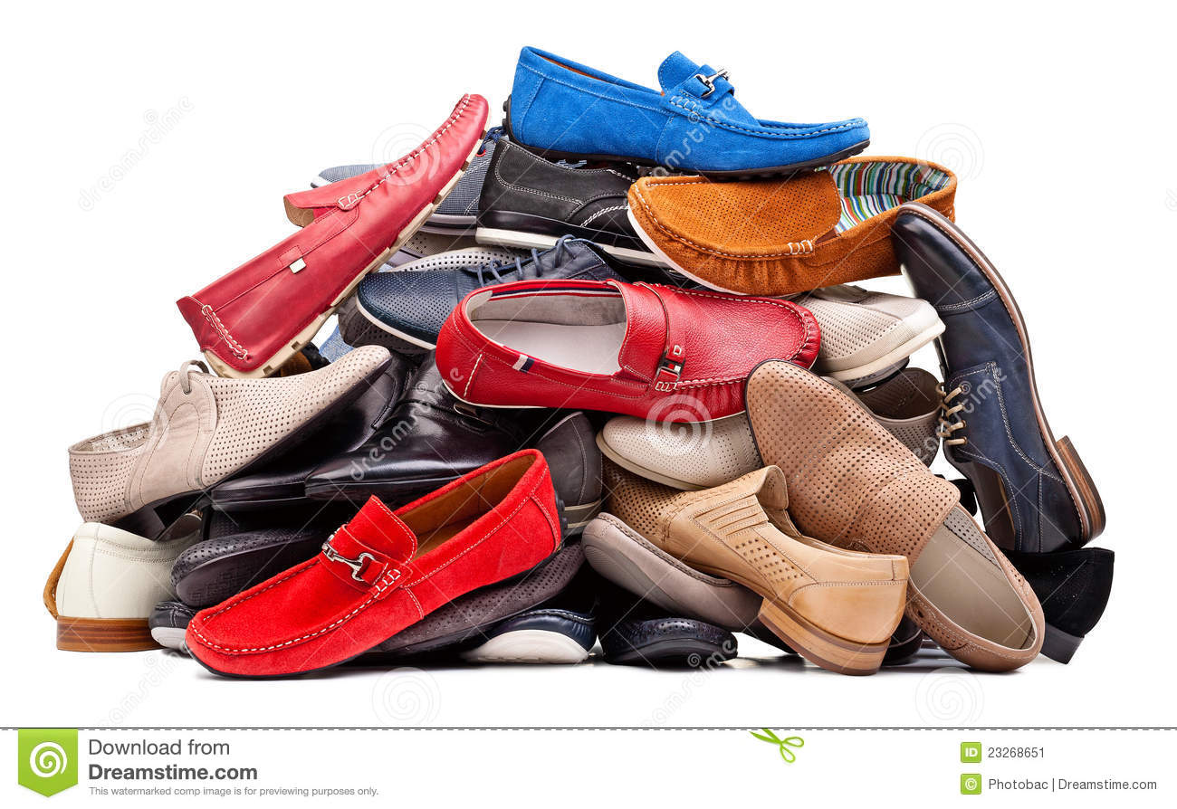 Pile Of Various Men Shoes With Clipping Path Stock Image   Image