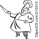 Retro Black And White Chef Holding A Knife