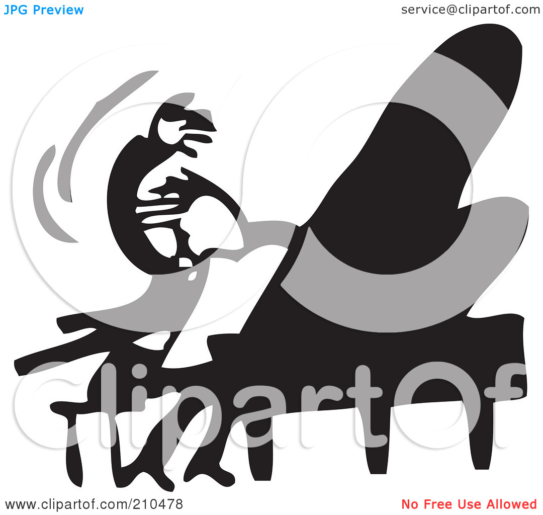 Rf  Clipart Illustration Of A Retro Black And White Man Wildly Playing