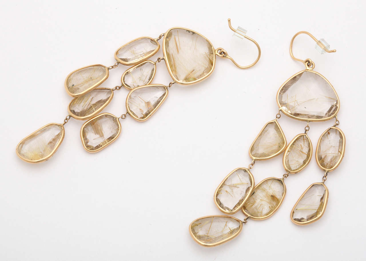 Rutilated Topaz Quartz And Gold Chandelier Earrings For Sale At