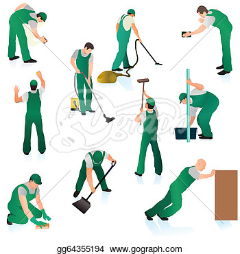     Set Of Ten Professional Cleaners In Green Uniform  Clip Art Gg64355194