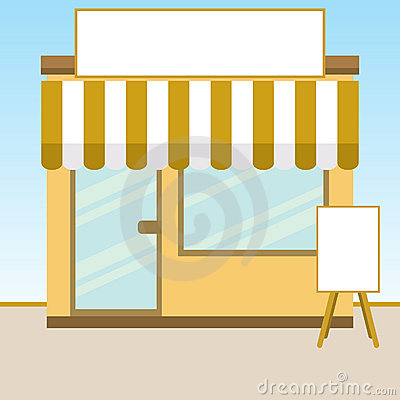 Store Building With Blank Board And Sign 