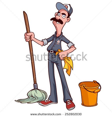     Uniform With A Mop In His Hands And Bucket Vector Clip Art