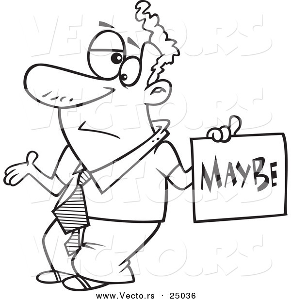 Vector Of A Cartoon Careless Man Shrugging And Holding A Maybe Sign
