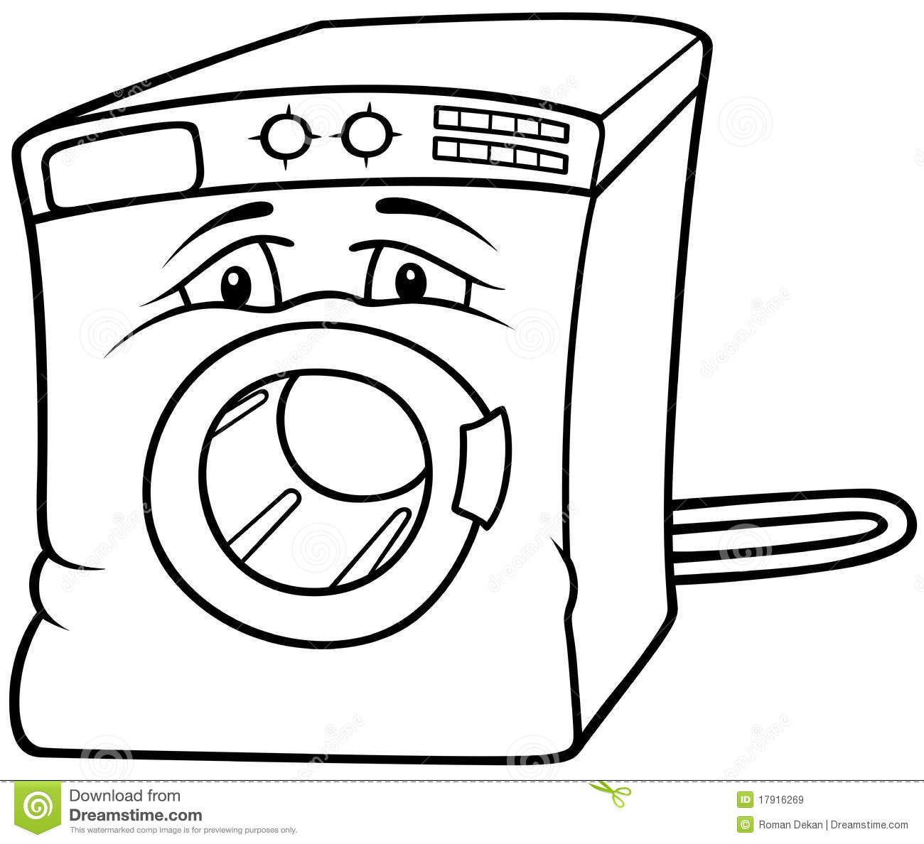 Washing Machine   Black And White Cartoon Illustration Vector