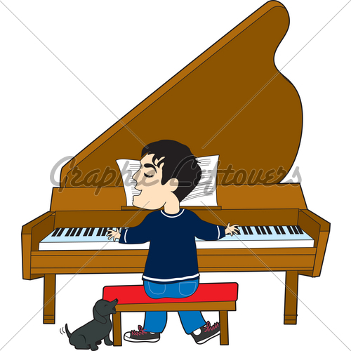 Young Man Playing The Piano With His Dog Sing   