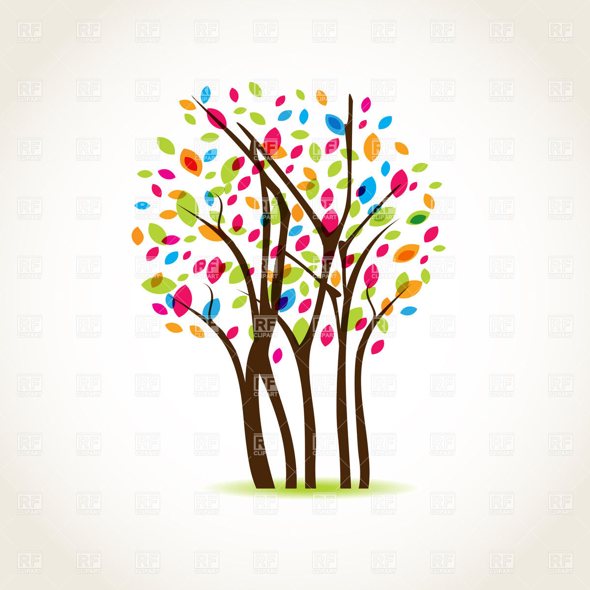 Beautiful Spring Tree Covered With Colorful Leaves 23014 Borders And
