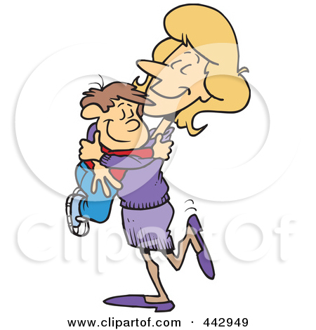 Cartoon Mom Hugging Her Son