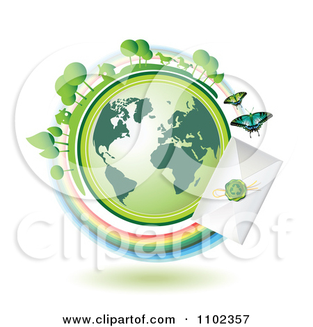 Clipart Green Globe Circled With A Fast Sealed Envelope   Royalty Free    