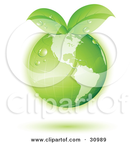 Clipart Illustration Of A Green Globe With Green Leaves Sprouting From