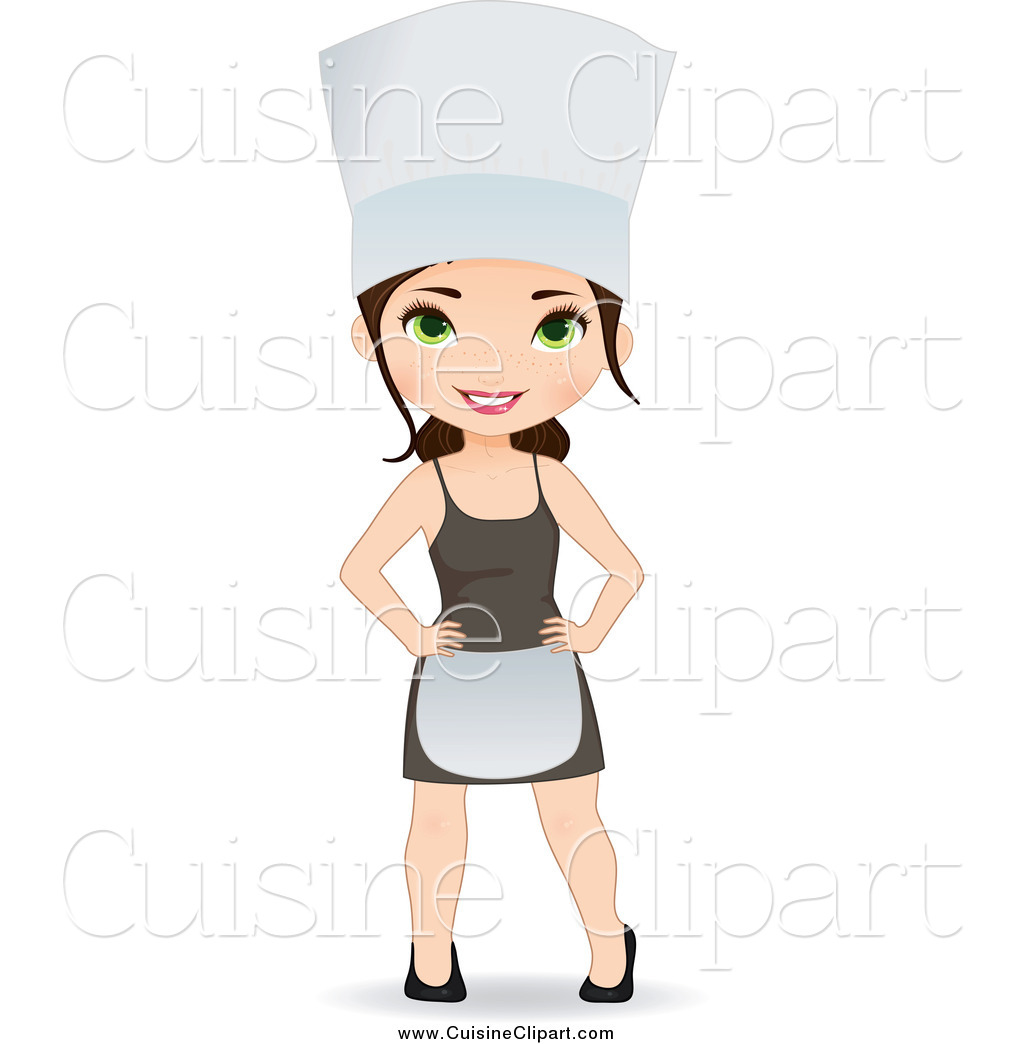 Cuisine Clipart Of A Happy Female Chef In A Hat Apron And Dress By