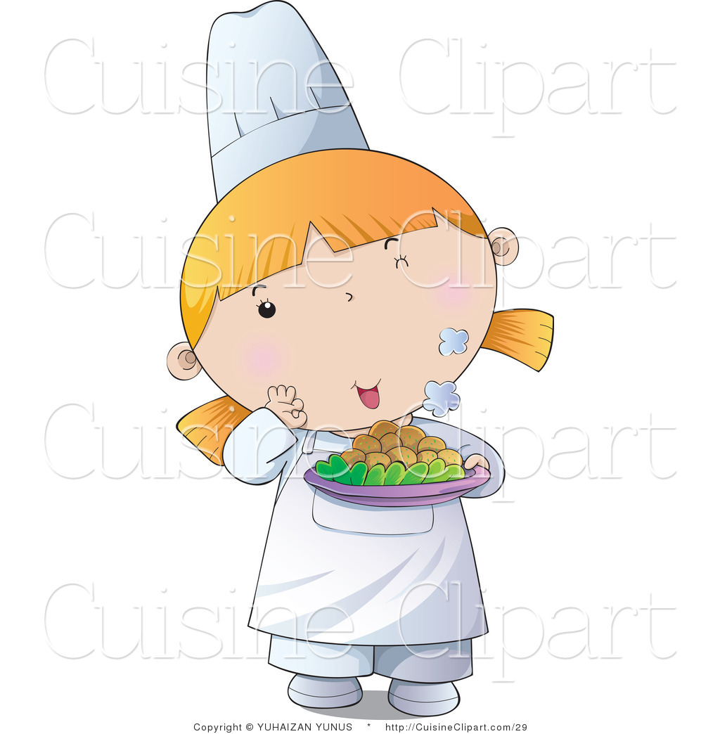 Cuisine Vector Clipart Of A Cute Female Chef Girl Holding A Plate Of