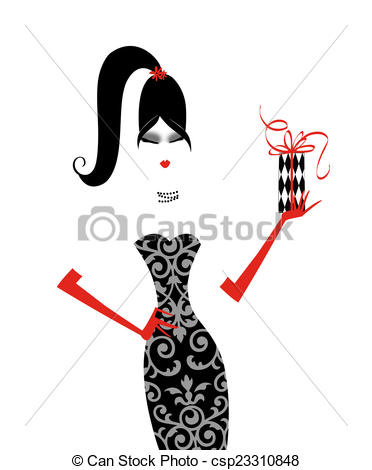Drawing Of Chic Fashionista With A Gift   Fashionista Holding A