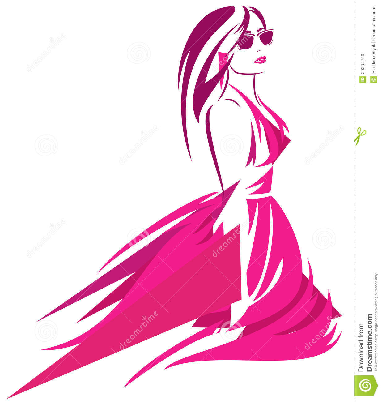 Fashion Woman In Bright Pink Dress Modern Art Vector Design