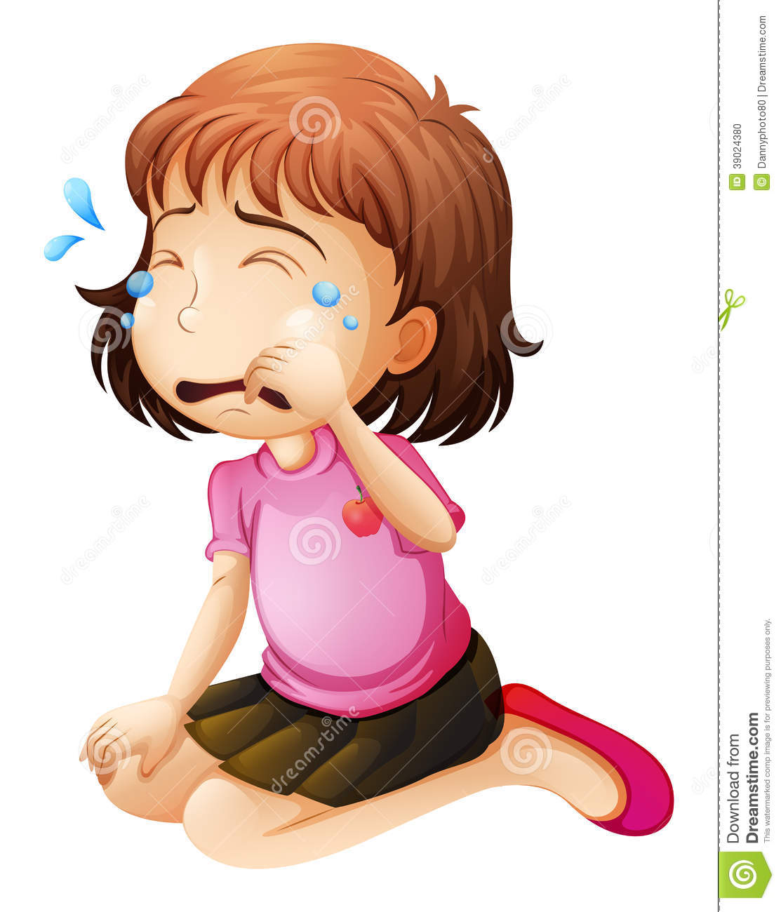 Illustration Of A Little Girl Crying On A White Background