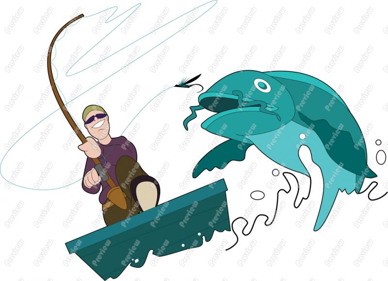 Man Fishing Character Clip Art   Royalty Free Clipart   Vector Cartoon