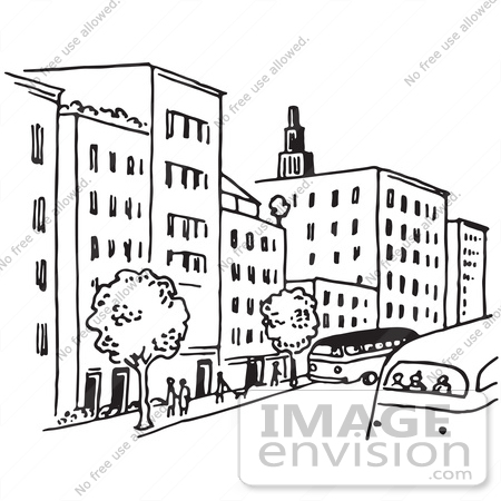 Royalty Free Clipart Illustration Of A City Street In Black And White