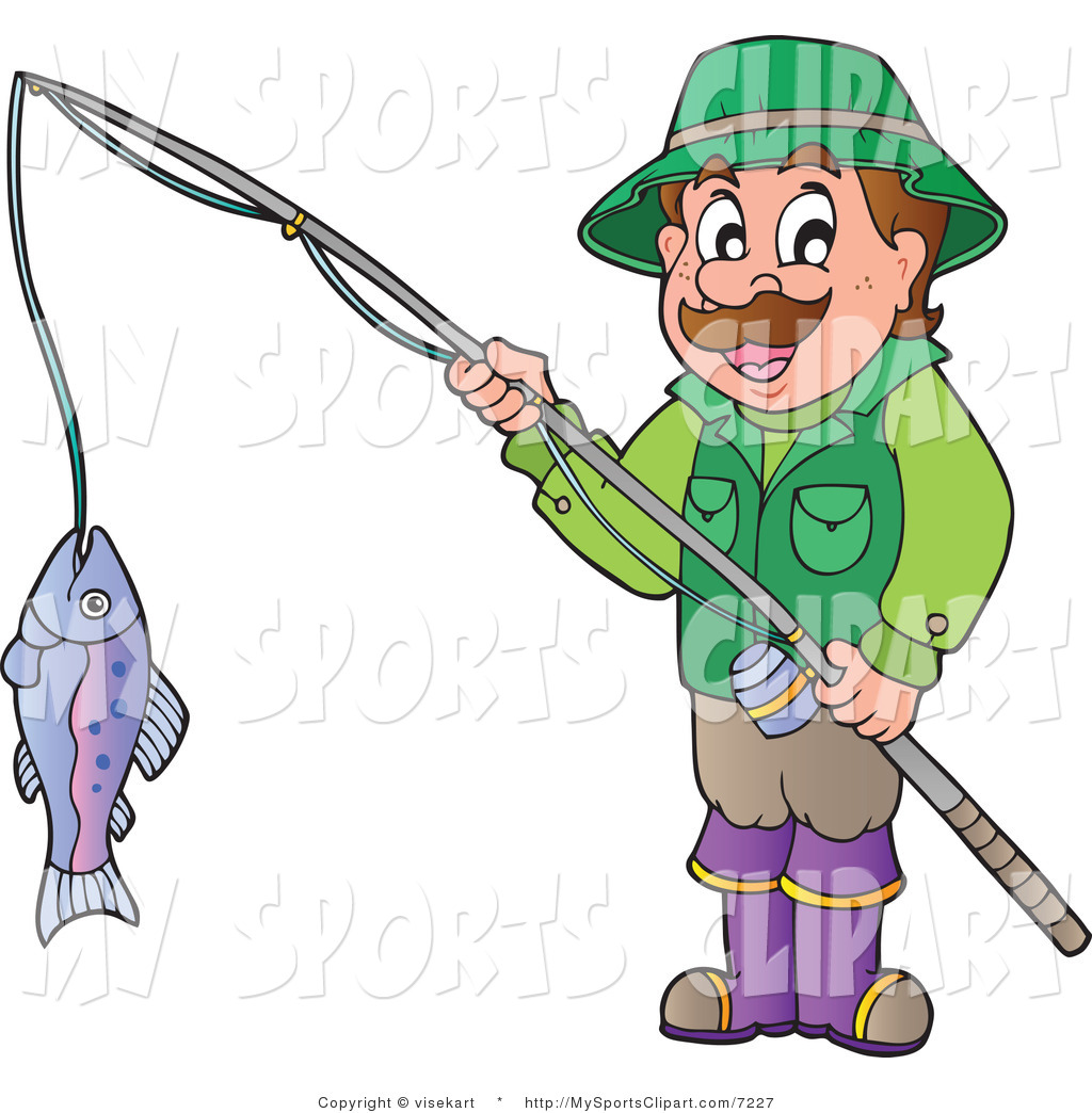 Sports Clip Art Of A Man Holding A Fish On A Fishing Pole By Visekart