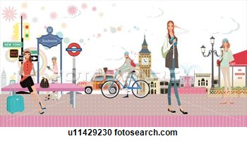 Stock Illustration   Busy City Street  Fotosearch   Search Clipart