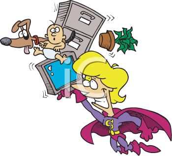 Supermom Cartoon Of A Mother Doing Everthing   Royalty Free Clip Art