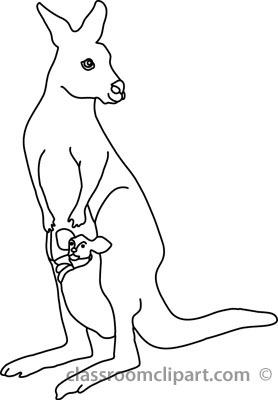 Animals   Kangaroo With Baby 4a Outline   Classroom Clipart