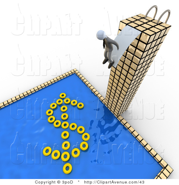 Clipart Of A Successful Businessman Standing Near The Edge Of A Diving