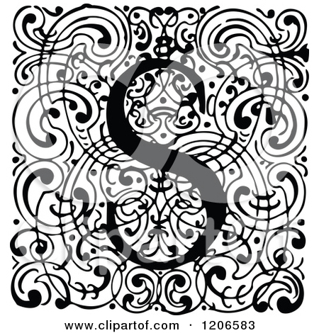 Clipart Of A Vintage Black And White Monogram S Letter Over Swirls