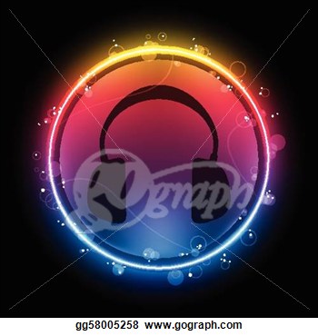 Clipart   Vector   Disco Headphones With Neon Rainbow Circle  Stock