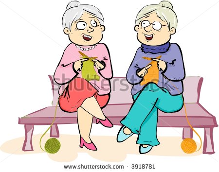 Elderly Woman With Her Friend Knitting Together In The Park Stock    